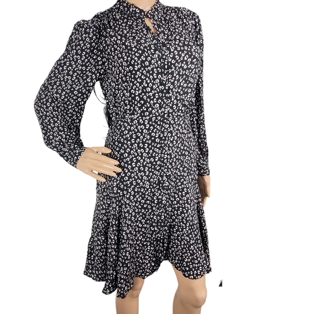 REBECCA TAYLOR Silk Dress Button Down sz 4 Black White